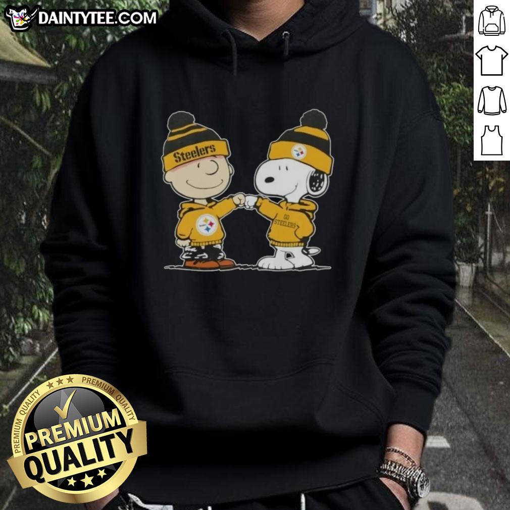 cute-peanuts-charlie-brown-fist-bump-snoopy-x-pittsburgh-steelers-football-hoodie Alt Text: Cute Peanuts Charlie Brown and Snoopy fist bump in Pittsburgh Steelers football hoodie, perfect for fans.