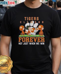 Alt Text: Cute Peanuts Clemson Tigers Forever T-Shirt featuring playful characters, perfect for fans celebrating team spirit year-round.