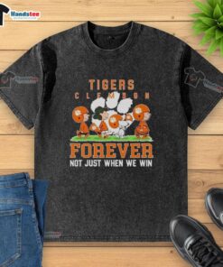 Alt Text: Cute Peanuts Clemson Tigers Forever washed t-shirt showcasing team spirit, perfect for fans of all seasons.