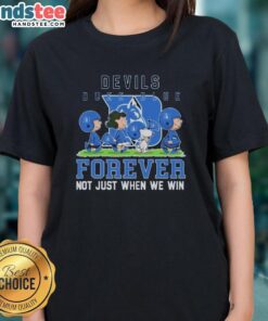 Alt Text: Cute Peanuts Duke Blue Devils Forever tee for ladies, celebrating team spirit beyond just winning games.