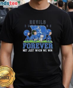 Alt Text: Cute Peanuts Duke Blue Devils Forever T-Shirt featuring Snoopy and friends, perfect for fans celebrating every game.