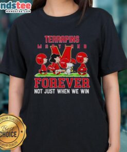Alt Text: Cute Peanuts Maryland Terrapins Forever tee for ladies, showcasing team spirit and style for every game day.