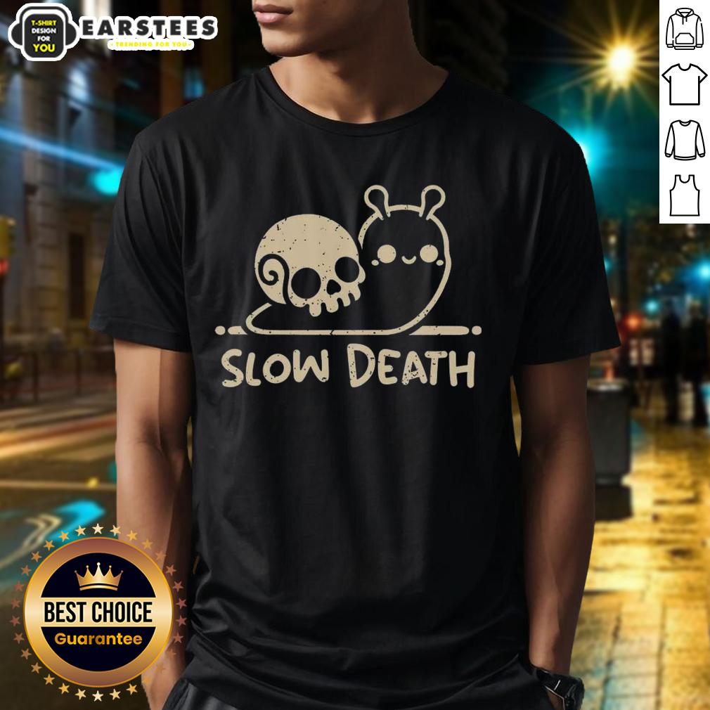 cute-slow-death-snail-skull-t-shirt-1 Adorable Slow Death Snail Skull T-Shirt featuring a whimsical snail design with a skull, perfect for quirky fashion lovers.