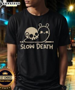 Adorable Slow Death Snail Skull T-Shirt featuring a whimsical snail design with a skull, perfect for quirky fashion lovers.