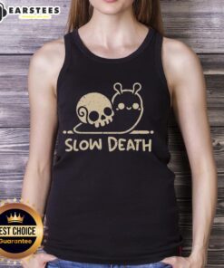 Cute Slow Death Snail Skull Tank Top featuring a whimsical snail skull design on a stylish sleeveless shirt.