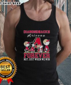 Alt Text: Cute Snoopy and Charlie Brown tank top featuring Arizona Diamondbacks baseball design - Forever, not just when we win.