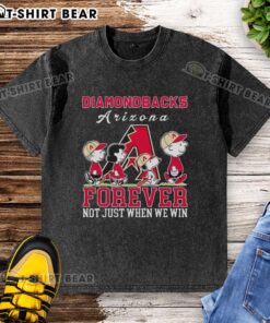 Alt Text: Cute Snoopy and Charlie Brown Arizona Diamondbacks baseball t-shirt, perfect for fans celebrating every game.
