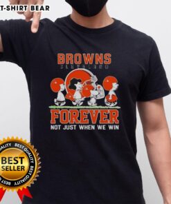 Cute Snoopy and Charlie Brown on a Cleveland Browns Forever t-shirt, showcasing loyalty beyond just winning.