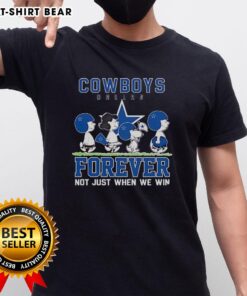 Alt Text: Cute Snoopy and Charlie Brown wearing Dallas Cowboys Forever T-Shirt, celebrating fandom beyond just wins.