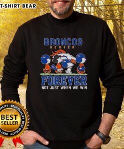 Alt Text: Cute Snoopy and Charlie Brown Denver Broncos sweatshirt, perfect for fans who support their team always, not just when winning.