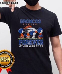 Alt Text: Cute Snoopy and Charlie Brown Denver Broncos Forever T-Shirt design, showcasing loyalty beyond just winning.