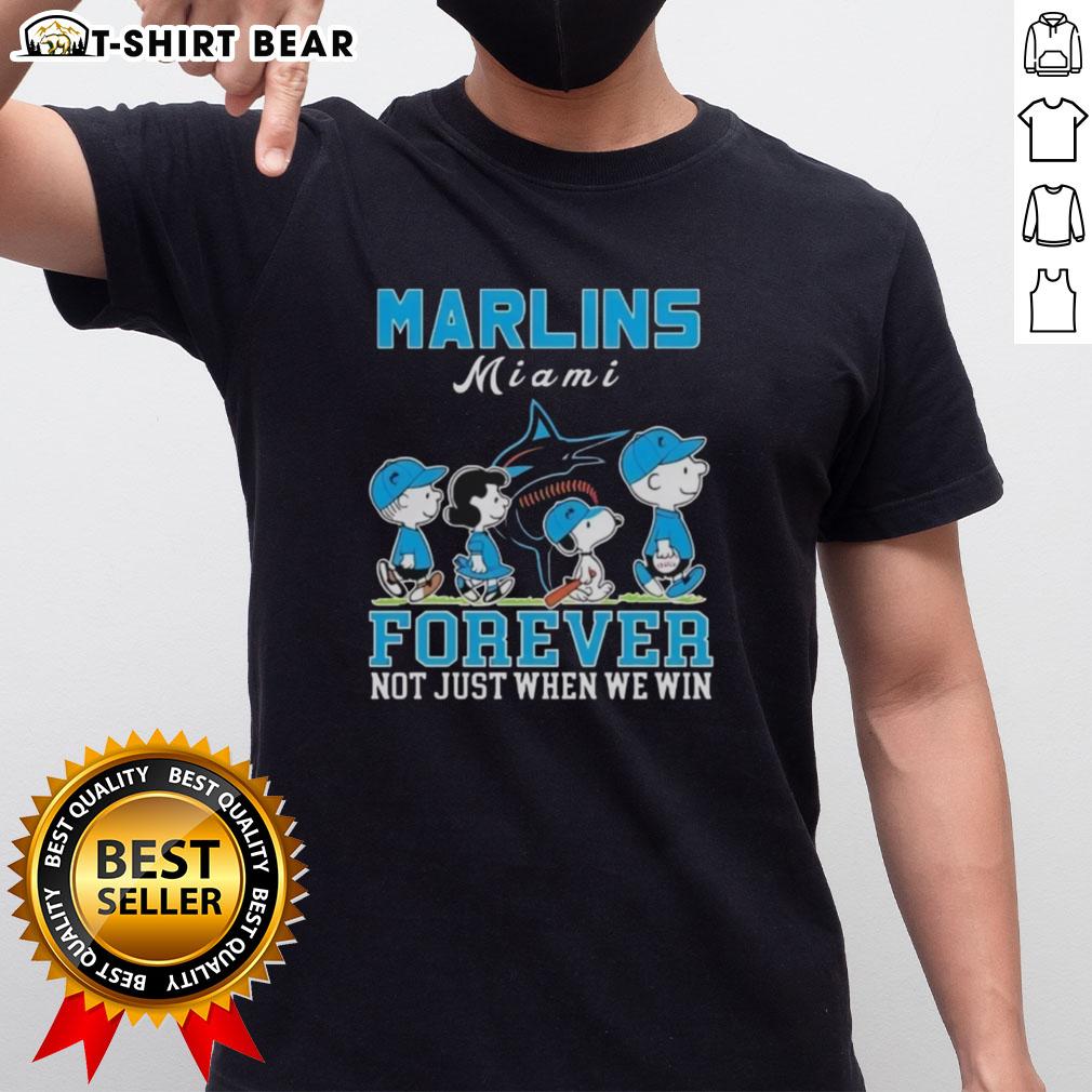 Cute Snoopy And Charlie Brown Miami Marlins Baseball Forever Not Just When We Win T-Shirt Alt Text: Cute Snoopy and Charlie Brown Miami Marlins baseball forever t-shirt design, perfect for fans not just when we win.