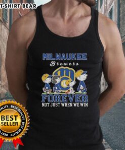 Cute Snoopy and Charlie Brown tank top for Milwaukee Brewers baseball fans, celebrating love for the game year-round.