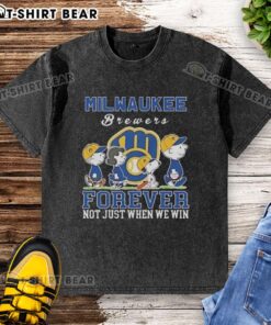 Cute Snoopy and Charlie Brown on a Milwaukee Brewers baseball t-shirt, celebrating fandom forever, not just when we win.