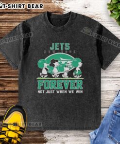 Alt Text: Cute Snoopy and Charlie Brown in New York Jets Forever t-shirt, perfect for fans, not just when we win!