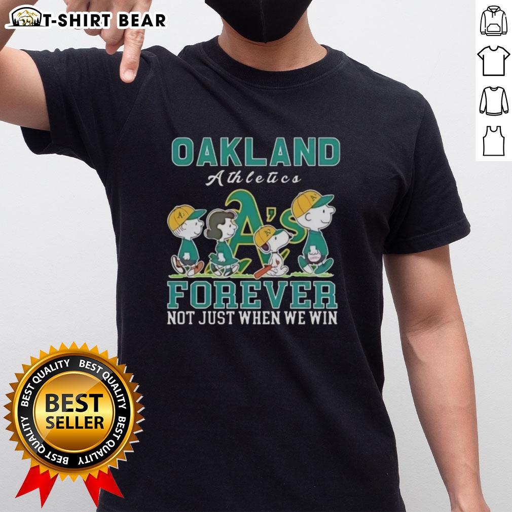Cute Snoopy And Charlie Brown Oakland Athletics Baseball Forever Not Just When We Win T-Shirt Alt Text: Cute Snoopy and Charlie Brown Oakland Athletics baseball t-shirt showcasing 'Forever Not Just When We Win' slogan.