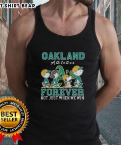 Alt Text: Cute Snoopy and Charlie Brown Oakland Athletics baseball tank top, perfect for fans who love the game year-round.