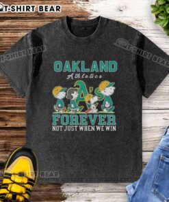 Cute Snoopy and Charlie Brown on Oakland Athletics Forever t-shirt, celebrating baseball spirit beyond just winning.
