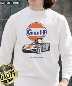 Adorable Cute Snoopy Gulf Porsche sweatshirt featuring vibrant colors and a playful design, perfect for casual wear.