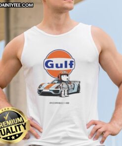Alt Text: Cute Snoopy Gulf Porsche tank top featuring a playful Snoopy design, perfect for car enthusiasts and casual wear.