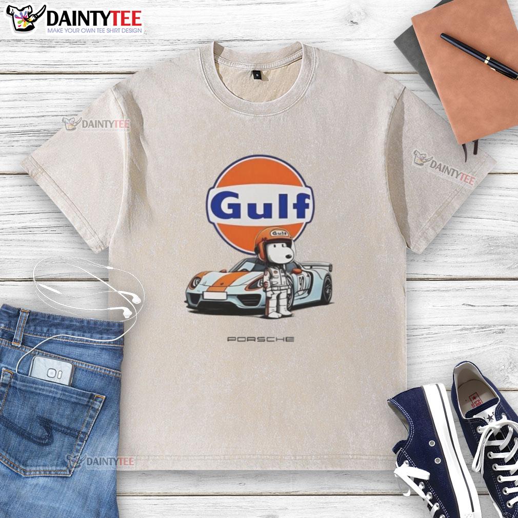 cute-snoopy-gulf-porsche-washed-t-shirt Adorable Cute Snoopy Gulf Porsche washed t-shirt featuring a vibrant design perfect for car enthusiasts and Snoopy fans.