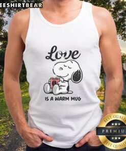 Alt Text: Cute Snoopy Love is a Warm Mug tank top featuring Snoopy and heart design, perfect for casual summer wear.