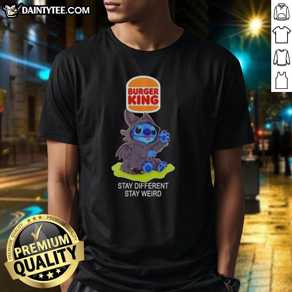 cute-stitch-cosplay-toothless-x-burger-king-stay-different-stay-weird-t-shirt-1 Alt Text: Cute Stitch cosplay featuring Toothless on a Burger King Stay Different Stay Weird T-shirt. Perfect for fans!