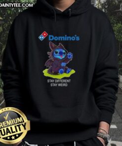 Alt Text: Cute Stitch cosplay wearing a Toothless hoodie, showcasing 'Stay Different, Stay Weird' design in vibrant colors.