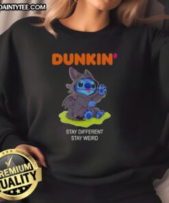 Alt Text: Cute Stitch cosplay Toothless X Dunkin sweatshirt showcasing unique design and vibrant colors, perfect for quirky fashion lovers.