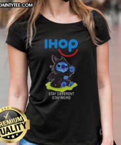 Adorable Stitch cosplay tee featuring Toothless design, promoting 'Stay Different, Stay Weird' for quirky fashion lovers.