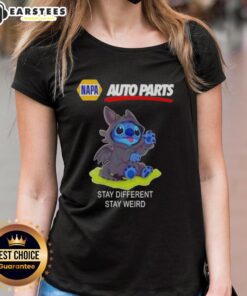 Cute Stitch cosplay Toothless x Napa Auto Parts tee for ladies, featuring quirky design and vibrant colors.