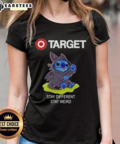 Alt Text: Cute Stitch cosplay Toothless X Target Stay Different Stay Weird ladies tee showcasing vibrant design and unique style.