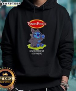 Alt Text: Cute Stitch cosplay wearing Toothless hoodie from Tyson Foods' 'Stay Different, Stay Weird' collection.
