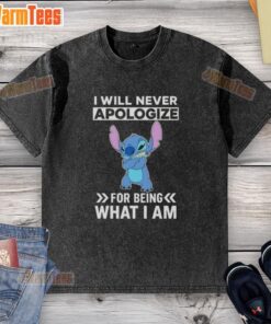 Cute Stitch I Will Never Apologize For Being What I Am washed t-shirt featuring colorful Stitch graphic design.