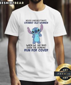 Alt Text: Cute Stitch t-shirt featuring Never underestimate cranky old women design, perfect for humorous gift ideas.