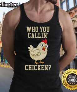 Alt Text: Cute Who You Callin Chicken tank top featuring playful chicken graphics, perfect for casual summer outfits.