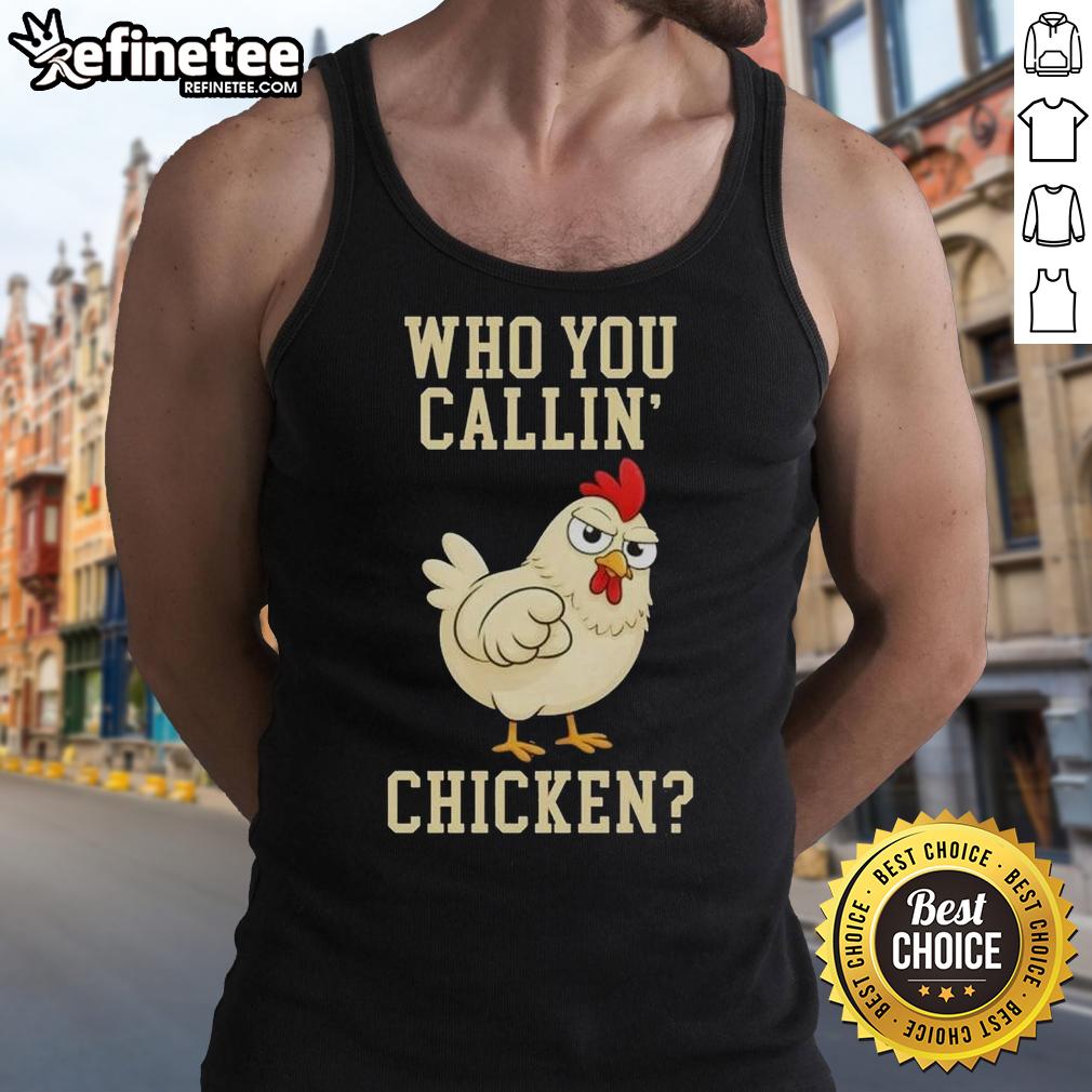 cute-who-you-callin-chicken-tank-top Alt Text: Cute Who You Callin Chicken tank top featuring playful chicken graphics, perfect for casual summer outfits.