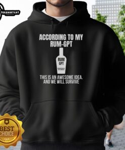 Funny hoodie design featuring 'According To My Rum' slogan, perfect for humor lovers and party enthusiasts.