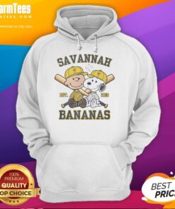 Alt Text: Charlie Brown and Snoopy in Savannah Bananas hoodie, showcasing a fun, playful design - Est. 2016.