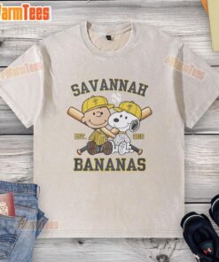 Funny Charlie Brown and Snoopy in Savannah Bananas outfit on a washed t-shirt, celebrating Est. 2016 style.