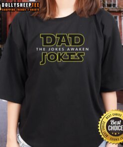 Funny Dad Jokes tee featuring 'The Jokes Awaken' design, perfect for dads with a great sense of humor.