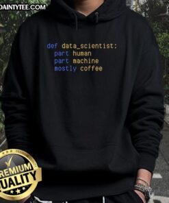 Funny Data Scientist wearing a quirky hoodie with data-themed graphics, showcasing humor in tech fashion.