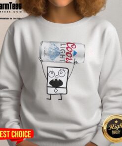 Alt Text: Funny Doodlebob holding a Coors Light can on a stylish sweatshirt, perfect for casual and humorous wear.