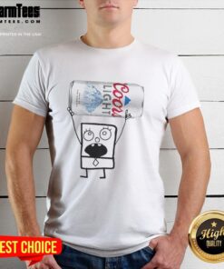 Funny Doodlebob holding a Coors Light can on a trendy T-shirt, perfect for casual wear and humorous occasions.