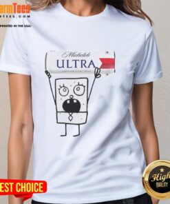 Funny Doodlebob holding a Michelob Ultra light lager beer can on a ladies tee, perfect for casual summer outings.