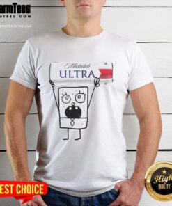 Funny Doodlebob holding a Michelob Ultra Superior Light Lager beer can on a t-shirt, perfect for beer lovers and fans.