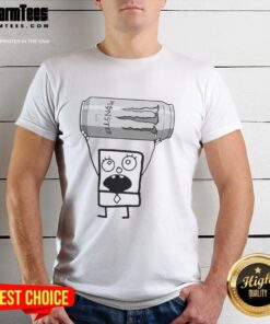 Alt Text: Funny Doodlebob holding a Monster Energy Ultra can on a stylish t-shirt, perfect for fans of quirky graphic tees.