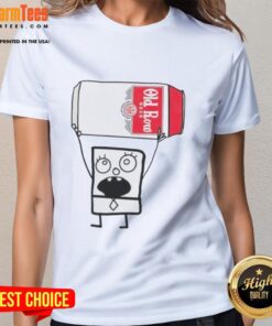 Funny Doodlebob holding an Old Row beer can on a ladies tee, perfect for casual wear and humor lovers.