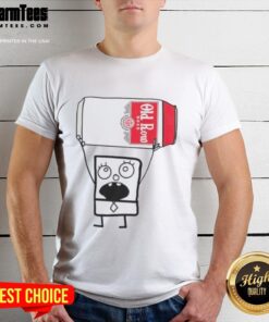 Alt Text: Funny Doodlebob holding an Old Row beer can on a stylish t-shirt, perfect for casual and humorous outfits.