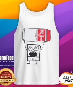 Funny Doodlebob character wearing a tank top and holding an Old Row beer can, perfect for humorous merchandise and memes.